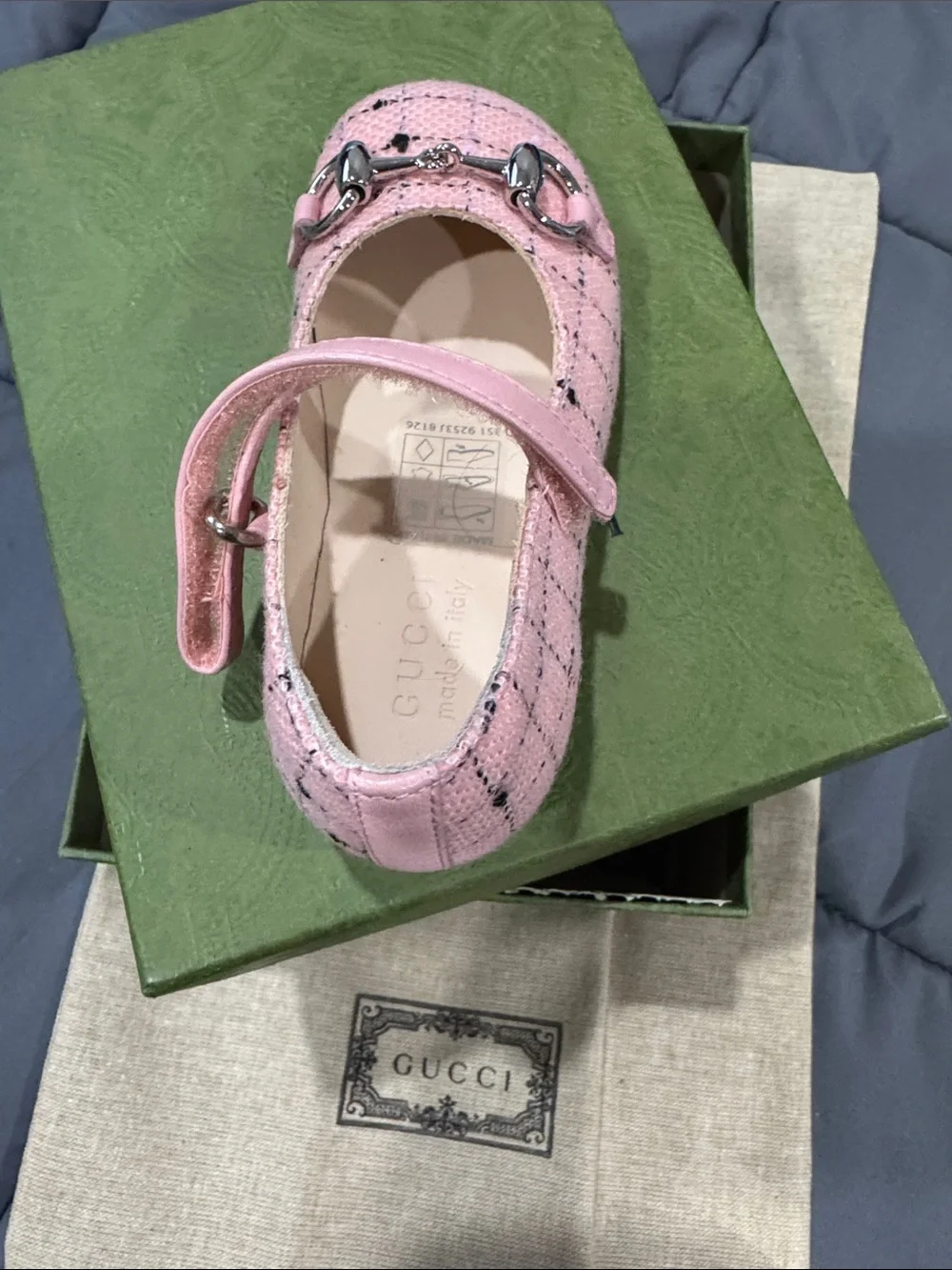 Gucci Pink Tweed Mary Jane Flat with Silver Horsebit